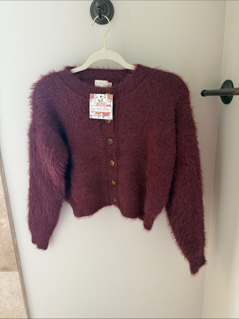 Soft Fuzzy Button-Front Cardigan Sweater - Burgundy